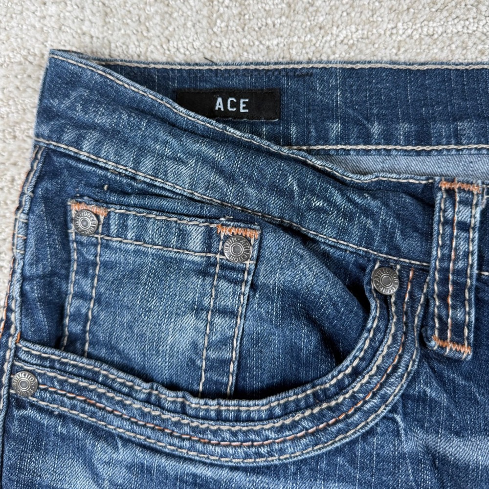 Affliction Mens 42x34 Ace Embroidered Straight Leg Denim Blue Jeans - Picture 5 of 12